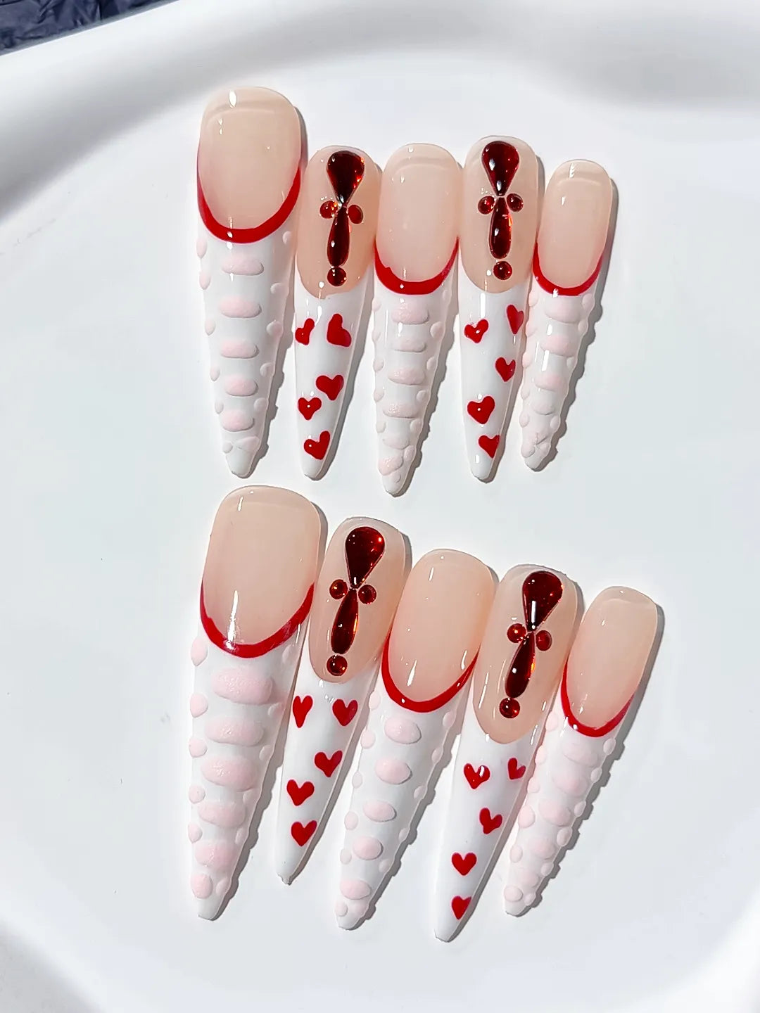 Nude Blue Black Gold Abstract Flower Metallic Charm press on nails detail view