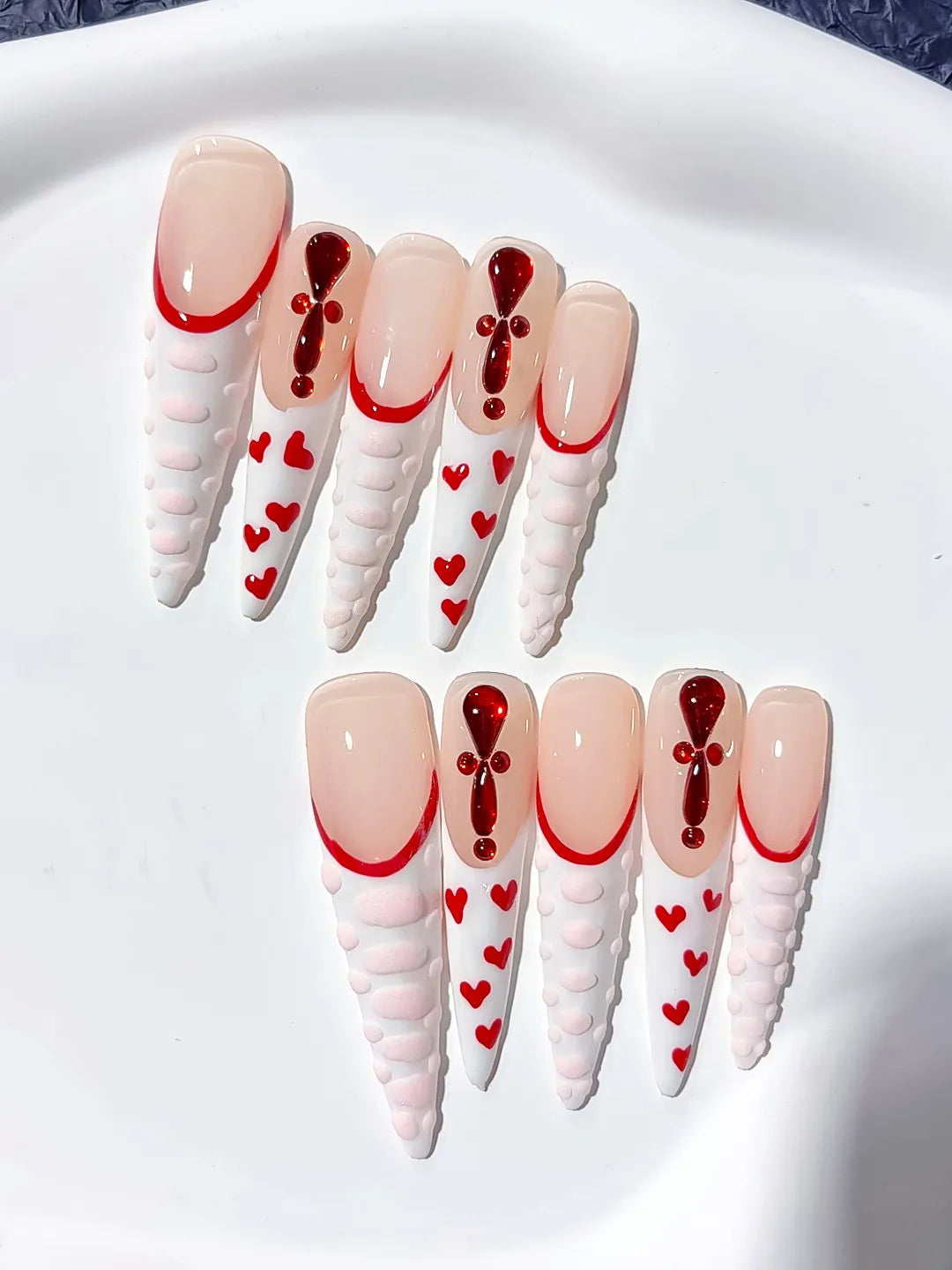 Nude Blue Black Gold Abstract Flower Metallic Charm press on nails detail view