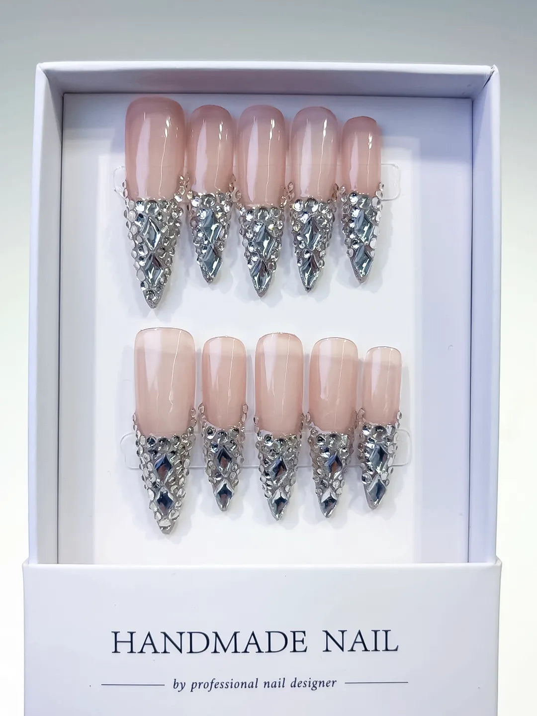 Nude Red Black White French tip Cherry Dot Pattern press on nails full set view