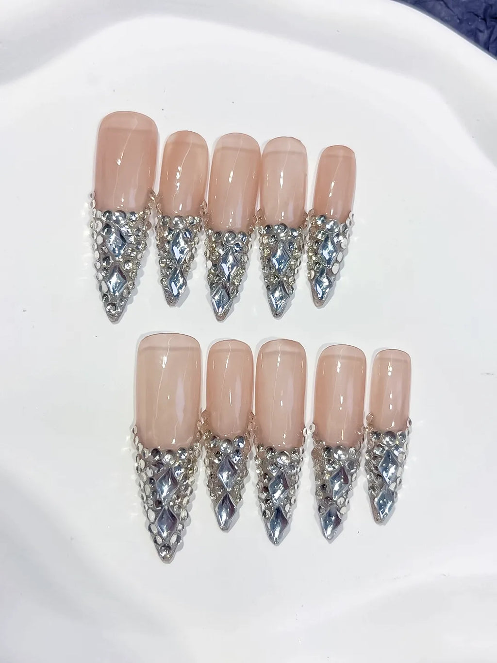 Nude Red Black White French tip Cherry Dot Pattern press on nails detail view