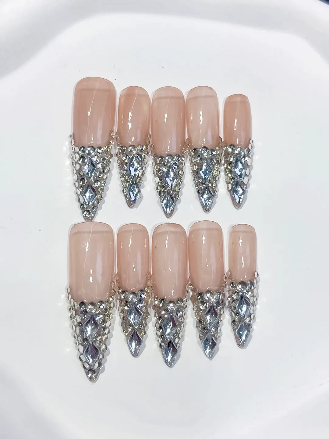Nude Red Black White French tip Cherry Dot Pattern press on nails detail view