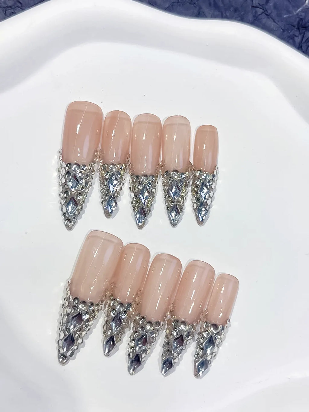 Nude Red Black White French tip Cherry Dot Pattern press on nails detail view