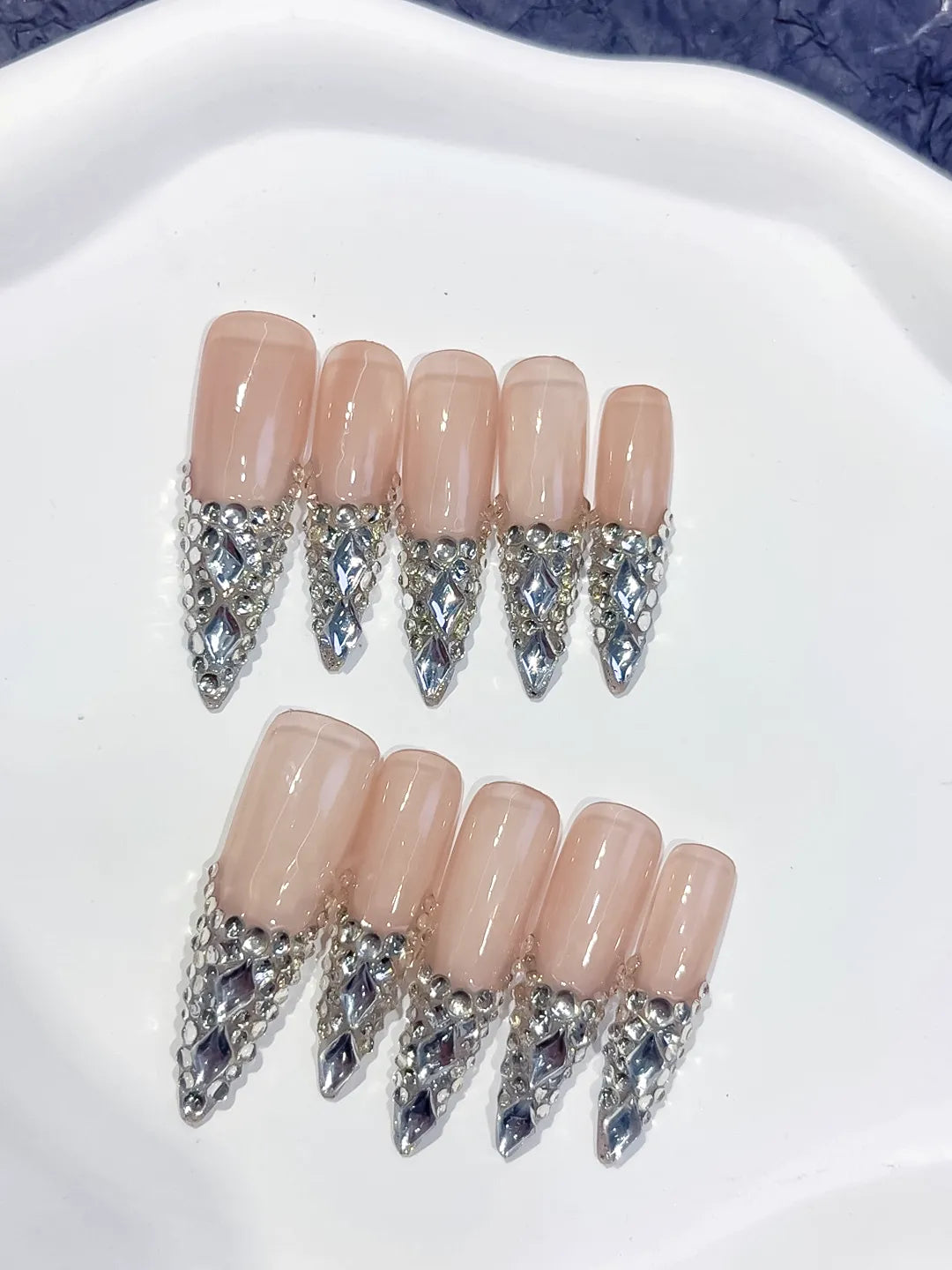 Nude Red Black White French tip Cherry Dot Pattern press on nails detail view