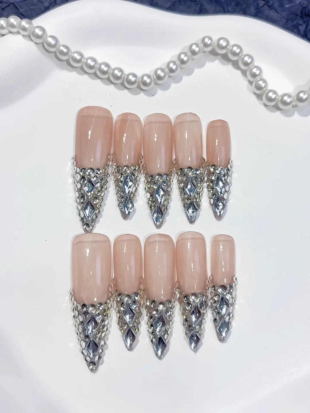 Nude Red Black White French tip Cherry Dot Pattern press on nails close up