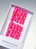 Pink White French tip Flower Shell Star press on nails