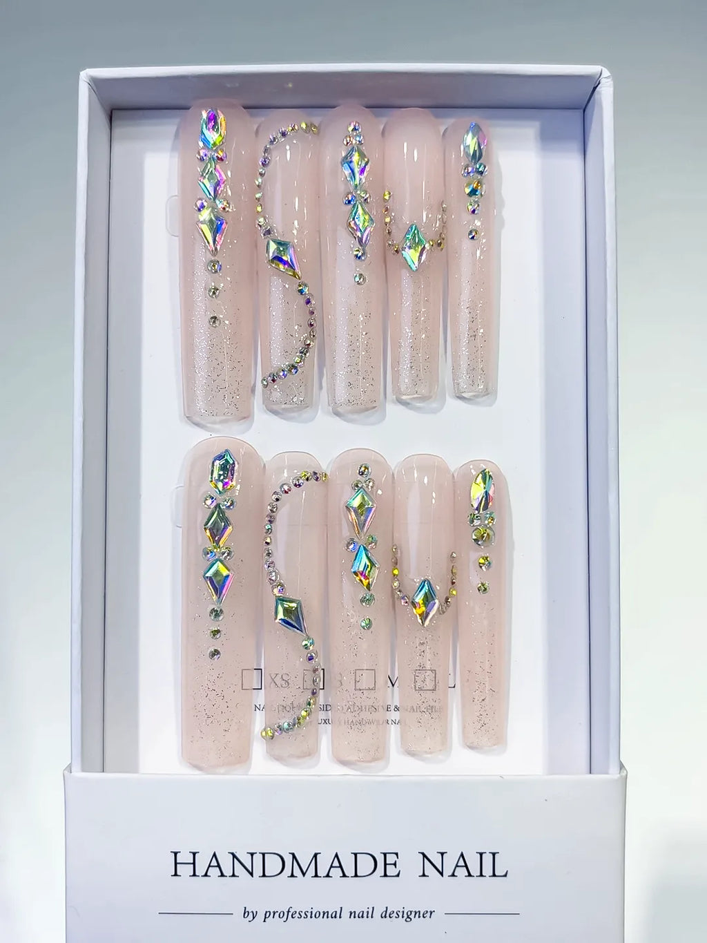 Nude White Blue Green Abstract Flower Leaf Berry press on nails full set view