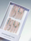 Nude White Blue Green Abstract Flower Leaf Berry press on nails