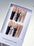 Nude Black Gold Silver French tip Bow Rhinestone Glitter press on nails