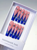 Pink Blue French tip Butterfly press on nails