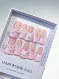 Pink Silver Solid color Bow Heart Flower press on nails