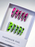 Pink Green Silver Black Abstract Animal Print press on nails