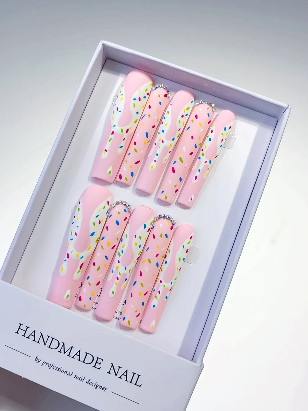 Pink White Yellow Blue Green Abstract Dot Pattern Rhinestone press on nails
