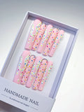 Pink White Yellow Blue Green Abstract Dot Pattern Rhinestone press on nails