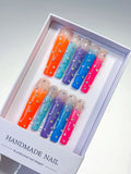 Nude Orange Blue Purple Pink Silver Ombre Glitter Rhinestone press on nails