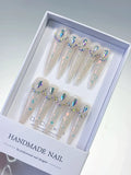 White Multicolor Silver Holographic Rhinestone press on nails