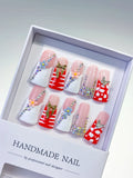 Nude White Red Pink Gold Silver Abstract Flower Butterfly Rhinestone press on nails