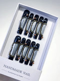 Black Silver Gold Metallic Chain Pearl press on nails