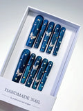 Blue Silver Metallic Butterfly Rhinestone press on nails