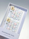 White Pink Yellow Silver Solid color Bear Bow Flower Heart Pearl 3D press on nails