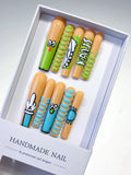 Nude Green Blue Black Abstract Cartoon 3D press on nails