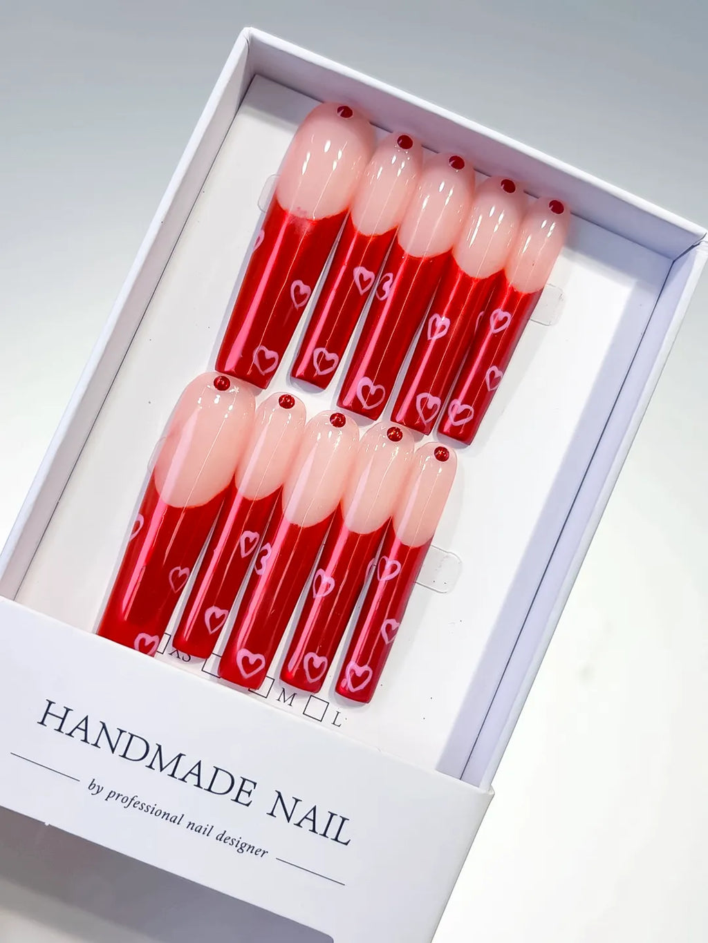 Nude Red Silver Solid color Rhinestone press on nails