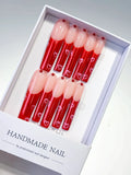 Nude Red Silver Solid color Rhinestone press on nails