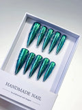 Green Black Metallic press on nails