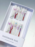 White Pink Red Silver Solid color Butterfly Rhinestone press on nails