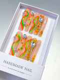 Nude Orange Green Yellow Silver Abstract Chain Rhinestone press on nails