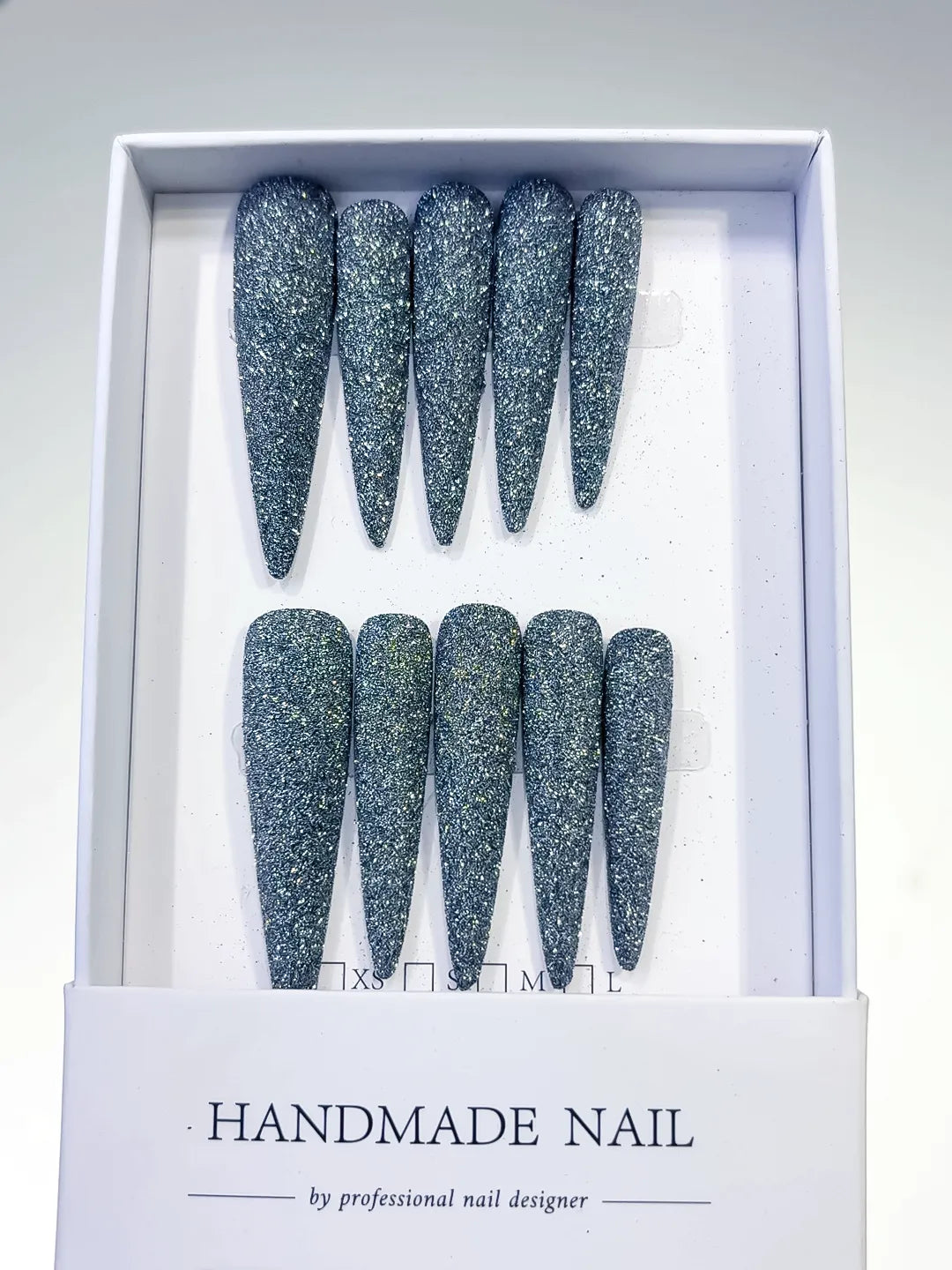 Black Silver Glitter press on nails full set view