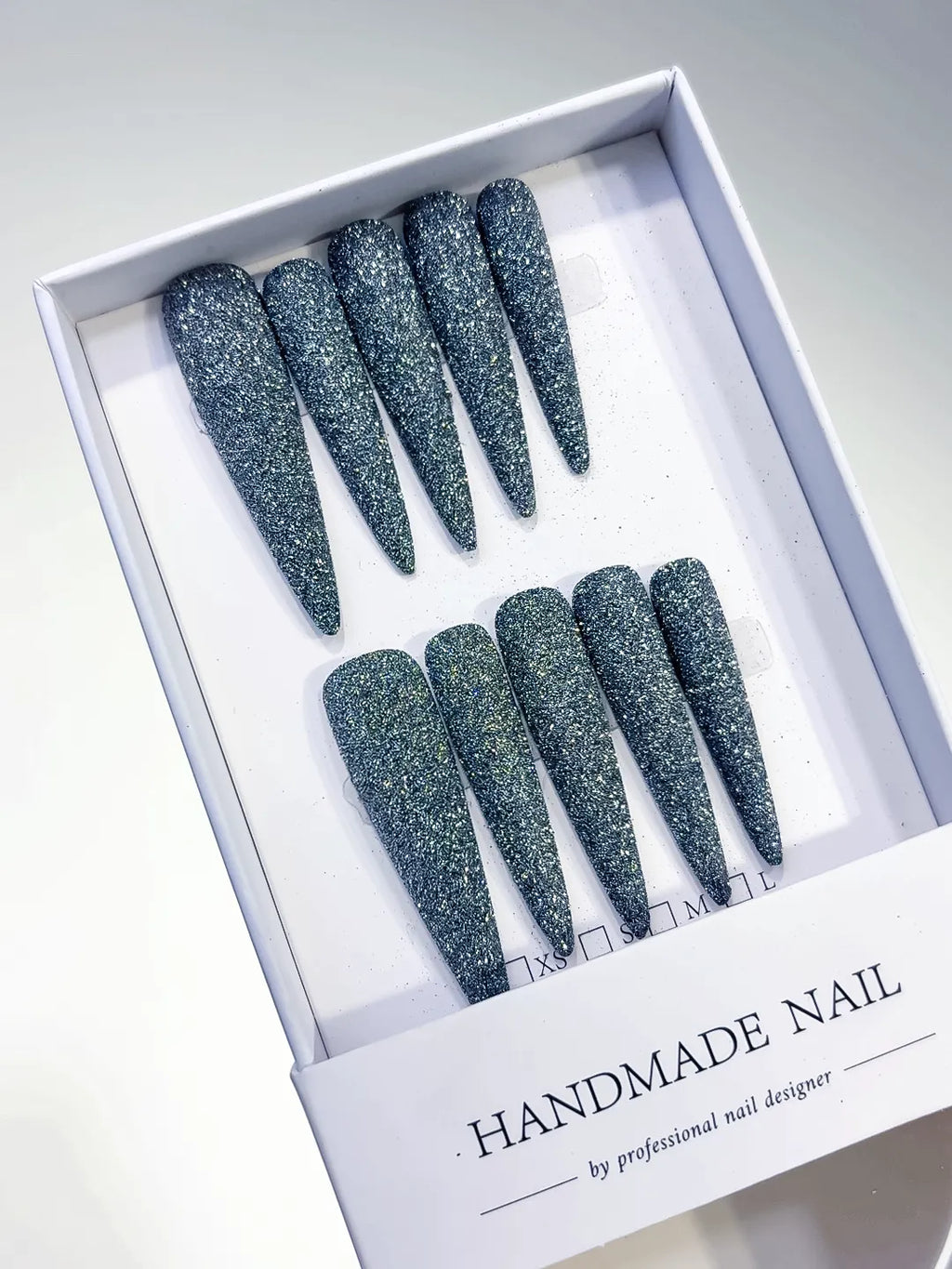 Black Silver Glitter press on nails angled view