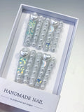 White Multicolor Silver Holographic Heart Rhinestone press on nails
