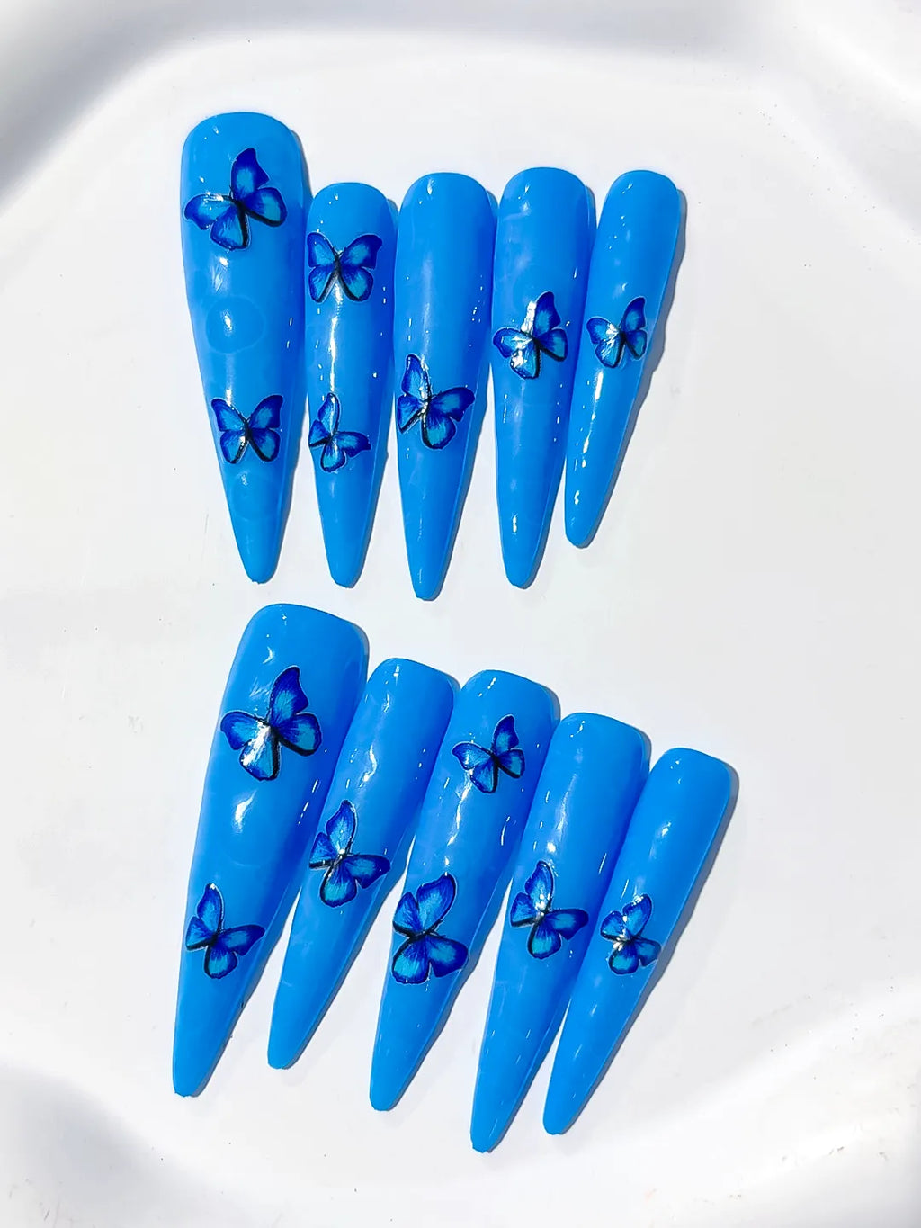 Blue Silver Metallic Rhinestone press on nails detail view