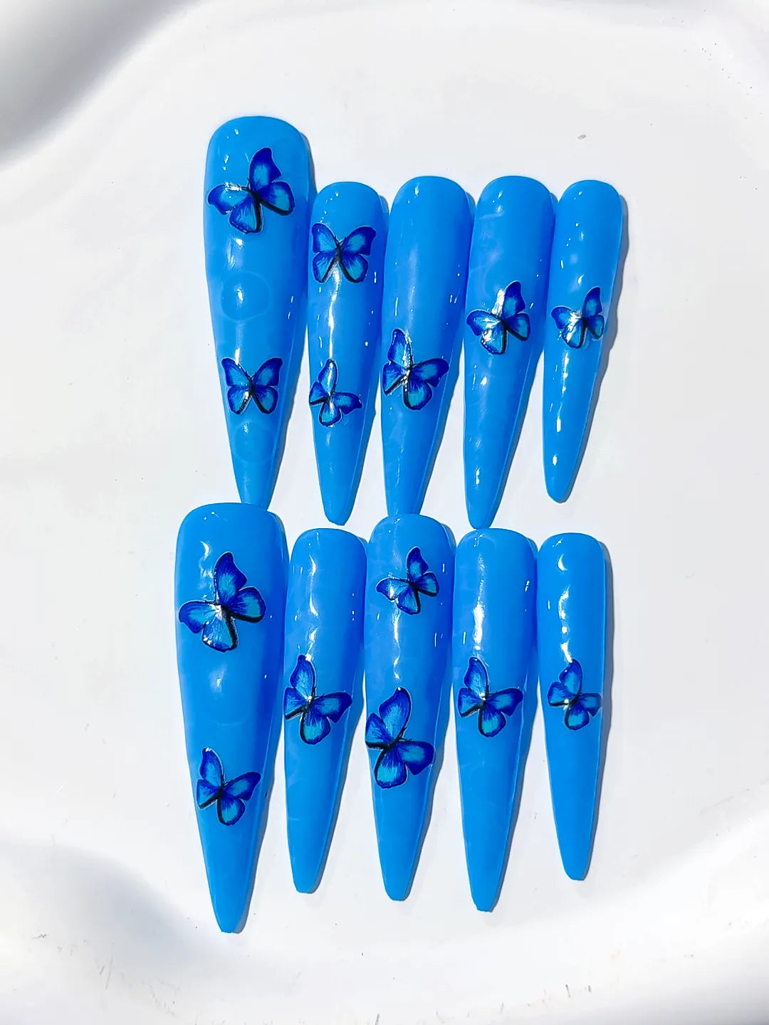 Blue Silver Metallic Rhinestone press on nails detail view