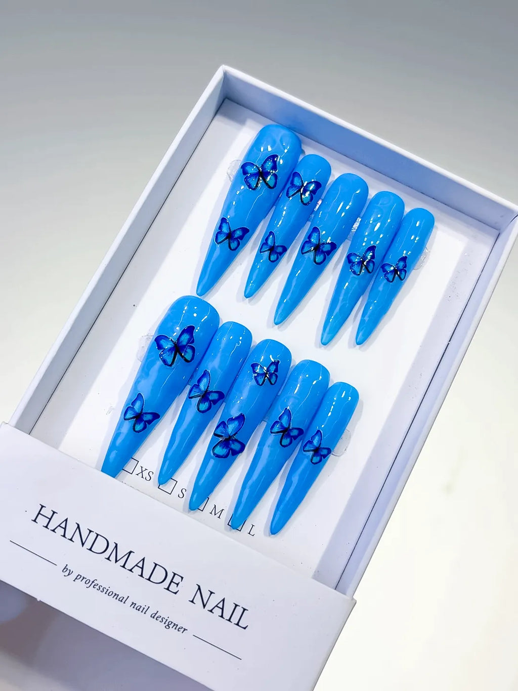 Blue Silver Metallic Rhinestone press on nails