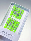 Green White Silver Abstract Swirl press on nails