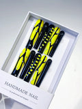 Black Yellow Silver Abstract Rhinestone press on nails