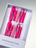 Pink White Silver Solid color Glitter Rhinestone press on nails