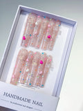 Nude Pink Silver Glitter Heart Pearl 3D press on nails