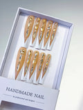 Nude White Gold Silver French tip Rhinestone press on nails
