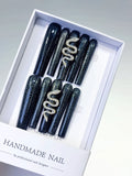Black Silver Glitter Snake Crackle press on nails