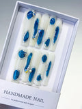 White Blue Silver Solid color Heart Pearl 3D press on nails