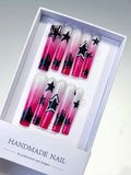White Pink Black Ombre Star 3D press on nails