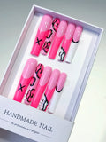 Pink White Black Abstract Lip Print press on nails
