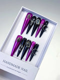 Pink Black Silver Metallic Dragonfly Frame Charm Piercing press on nails