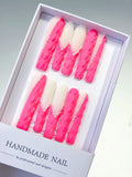 Pink White Silver Solid color Pearl 3D press on nails
