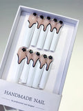 Nude White Black French tip Flower Rhinestone 3D press on nails