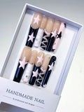 Nude White Pink Black Abstract Star Rhinestone 3D press on nails