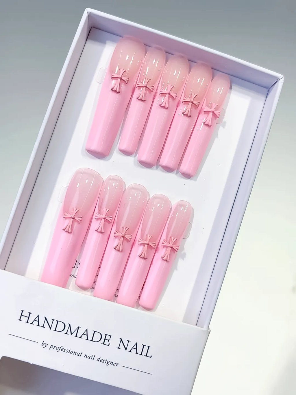 Pink Solid color Cross 3D press on nails