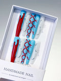 Blue White Red Silver Abstract Lattice Pearl press on nails
